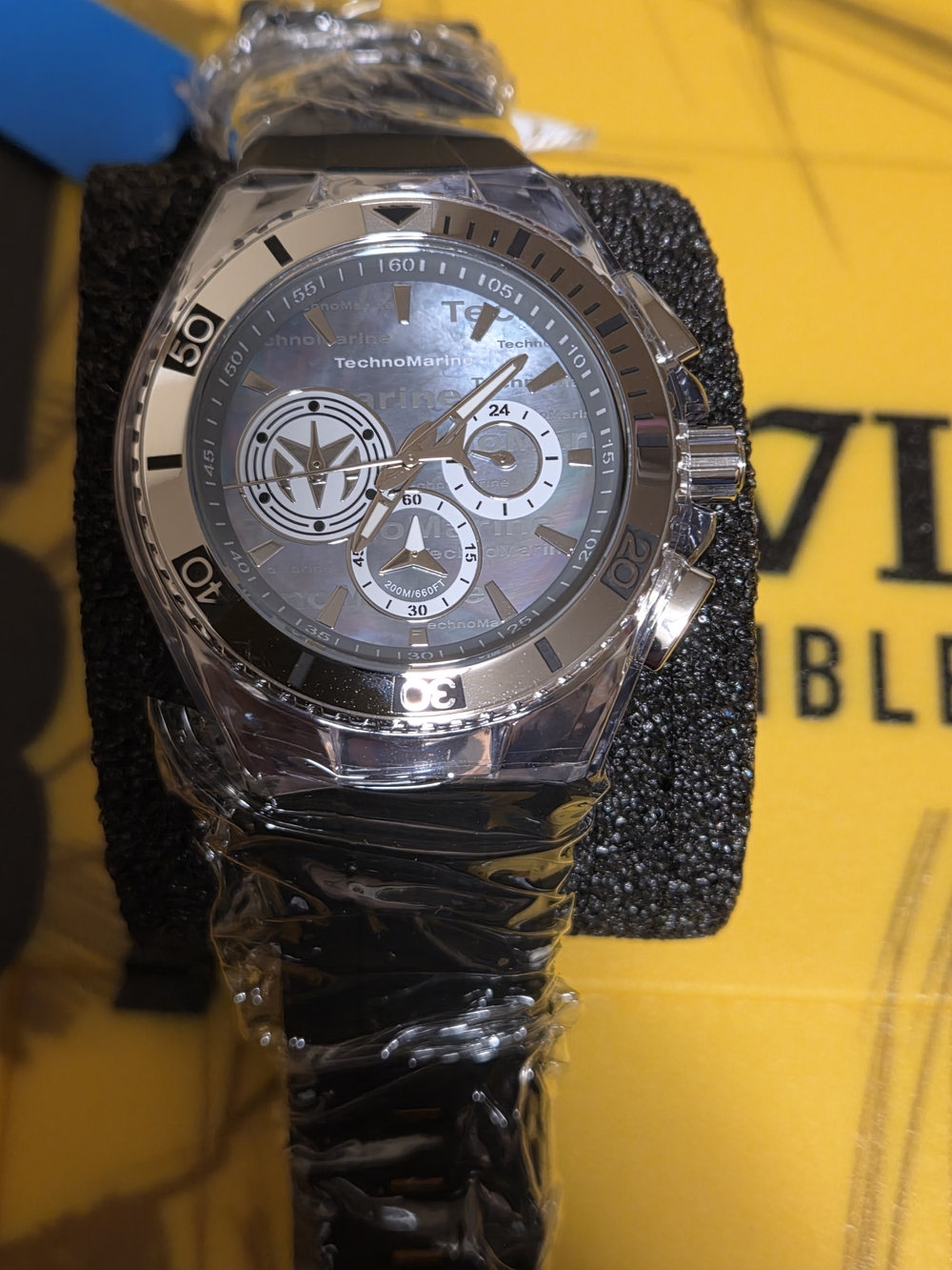 Technomarine Men’s Silver Watch with Black Strap and Iridescent Dial